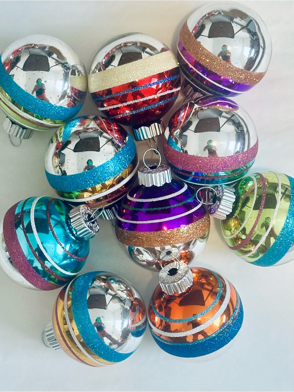 Radko Shiny Brite Glass Ornament Balls - Assorted Metallic & Glitter Colors